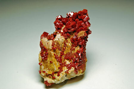 Vanadinite Large Bright Red Crystals On Black Barite Matrix Morocco 12 Cms